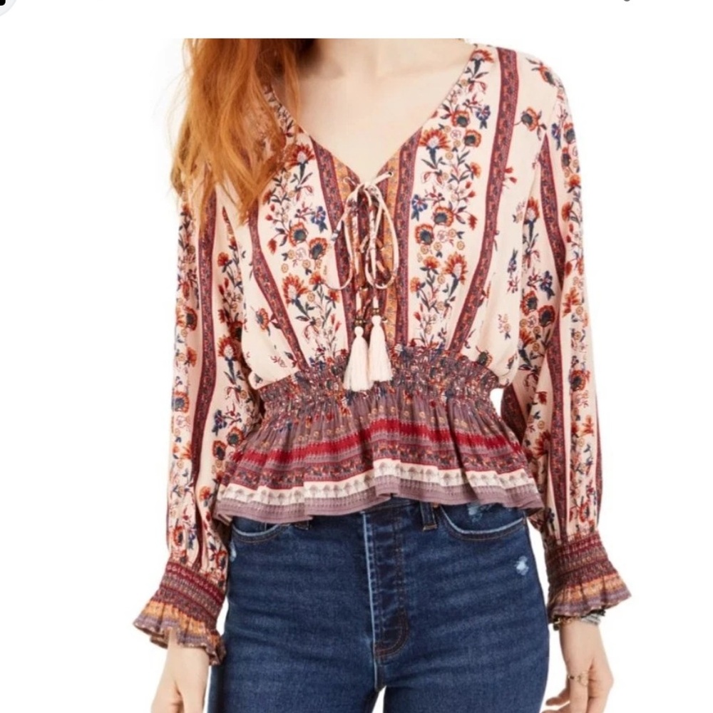 Angie Boho Floral Blouse - Cream and Purple